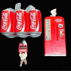 VTG Coca Cola Coke 6 Pack Cans 1989 Enesco Mini 1996 TCCC Christmas Ornament LOT